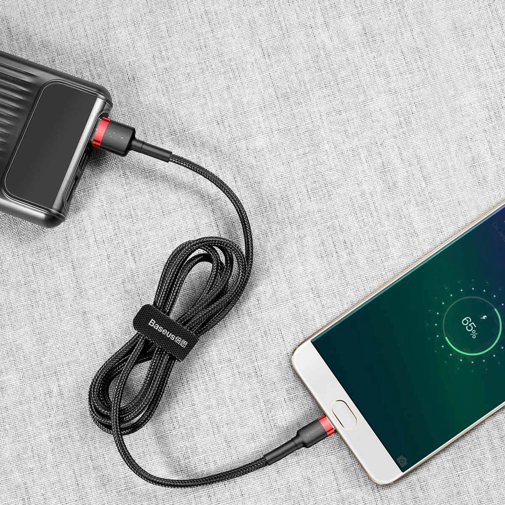 Kabllo Baseus Cafule CAMKLF-B91, USB-A në micro USB, 1m, e zezë/kuqe