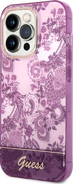 Mbështjellës Guess Porcelain Collection për iPhone 14 Pro Max, fuchsia
