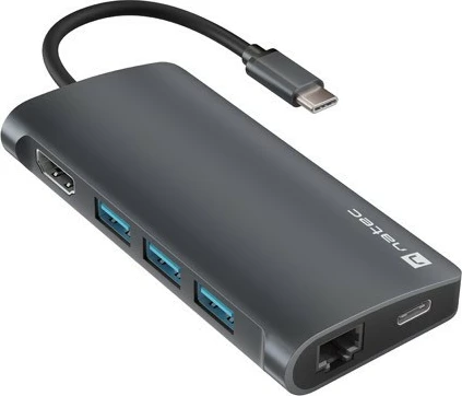 Adapter multiport Natec Fowler 2 V2, USB-C në HUB, 3x USB 3.0, HDMI 4K, Gri
