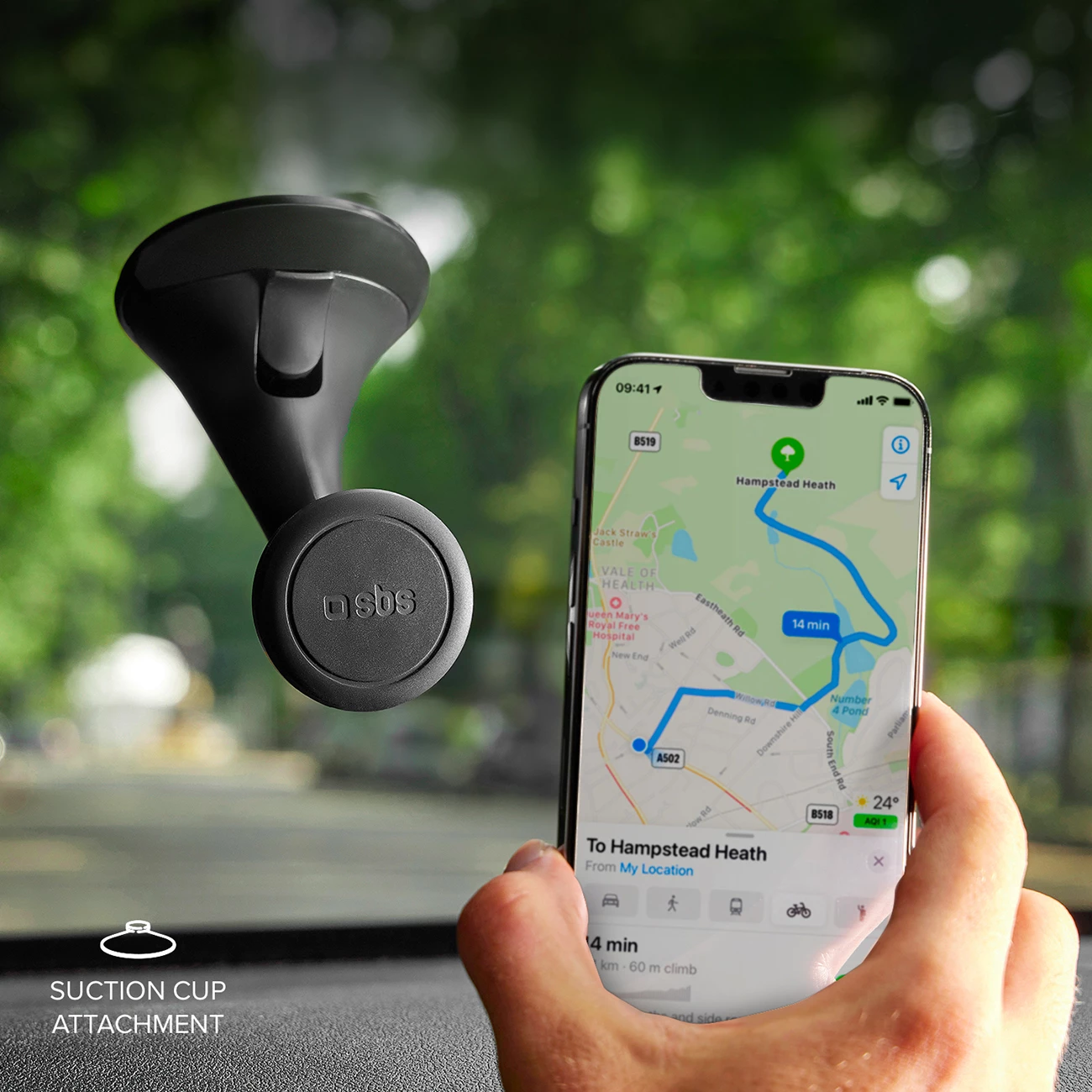 Mbajtës magnetik për celular SBS TESUPPWINDWIDEK, për bord/xham, MagSafe, i zi