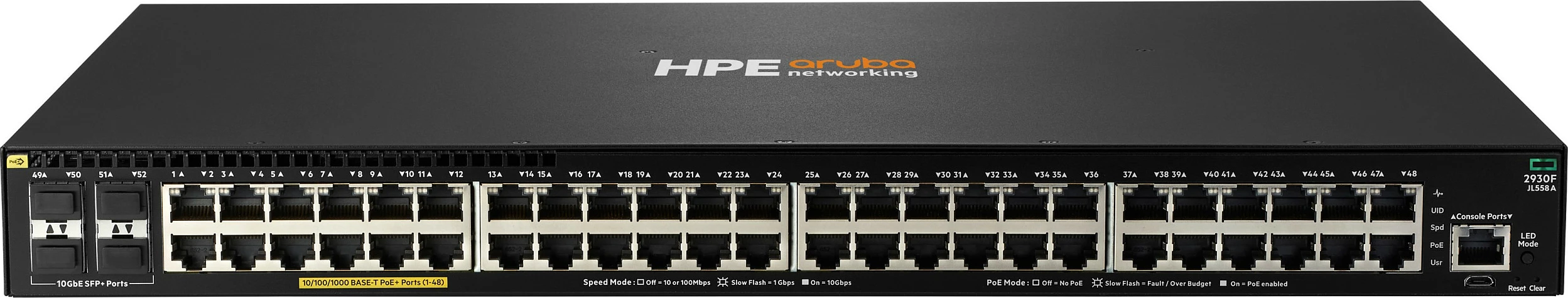 Switch HPE Aruba Networking 2930F 48G PoE+ 4x SFP+ 10GbE, Managed L3, 740W, Rack 1U, i zi