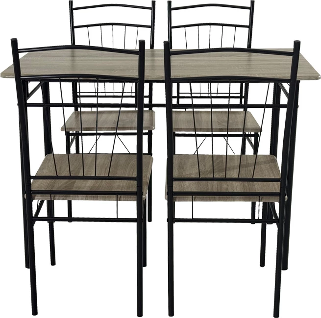 Tavolinë me karrige Roza II, set 5 copë, MDF, këmbë metalike, ngjyrë gri, 110x60x74cm