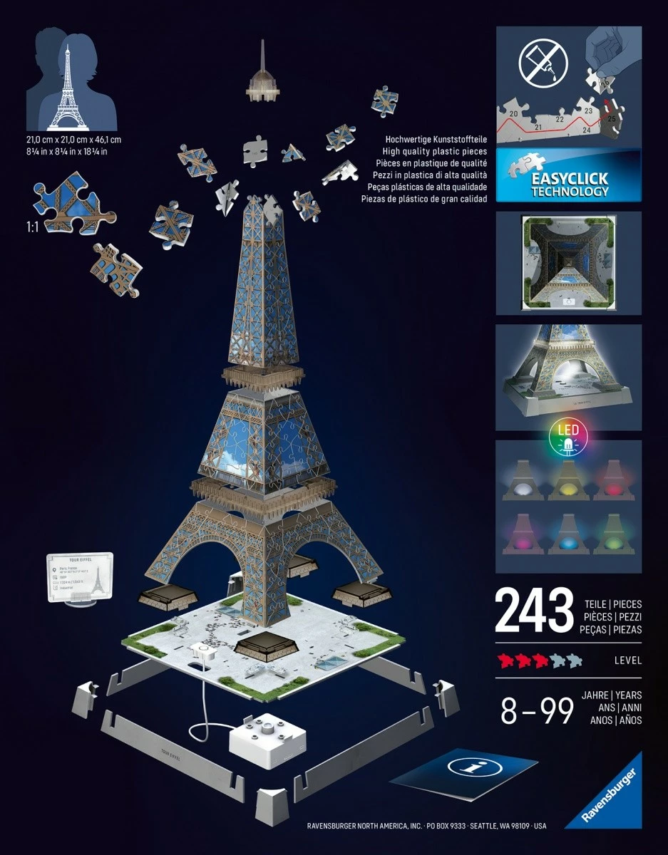 Puzzle 3D Ravensburger Eiffel Tower, 243 pjesë, plastikë