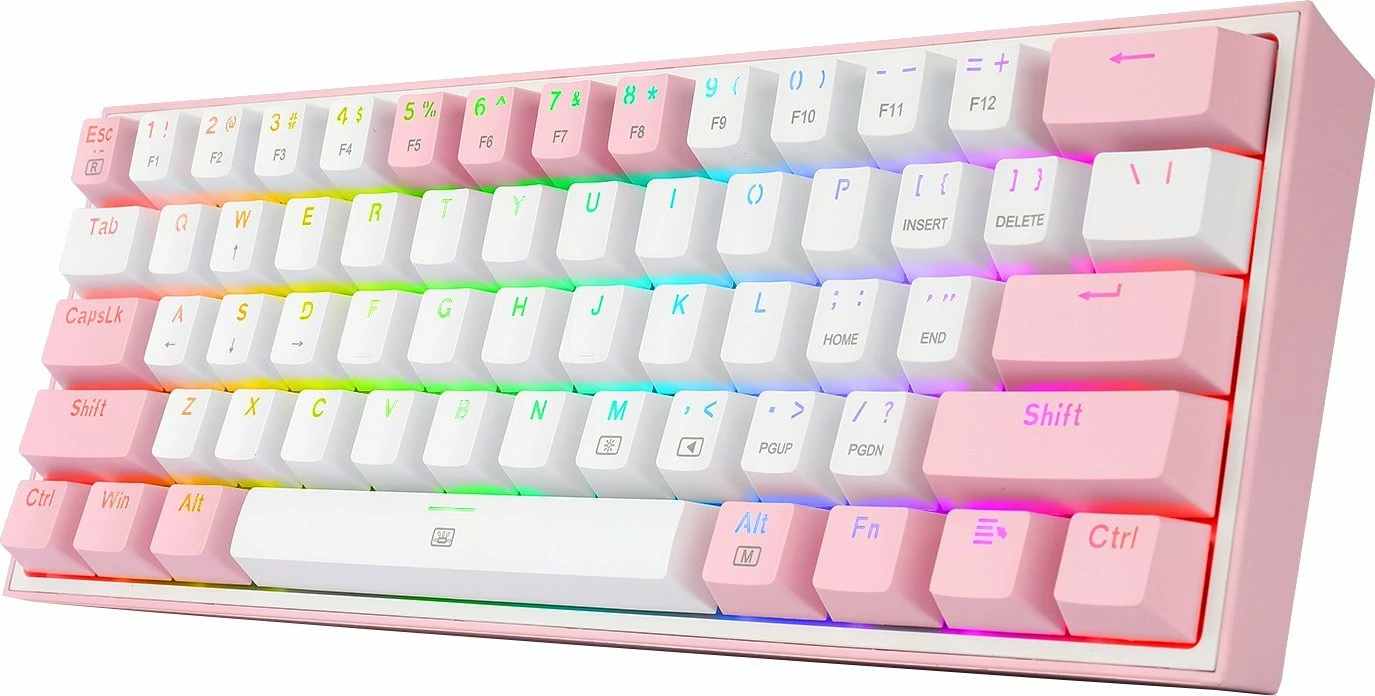 Tastierë mekanike gaming Redragon K617 Fizz 60% (61 tasta) RGB, lidhje me kabllo USB-C, US layout, rozë