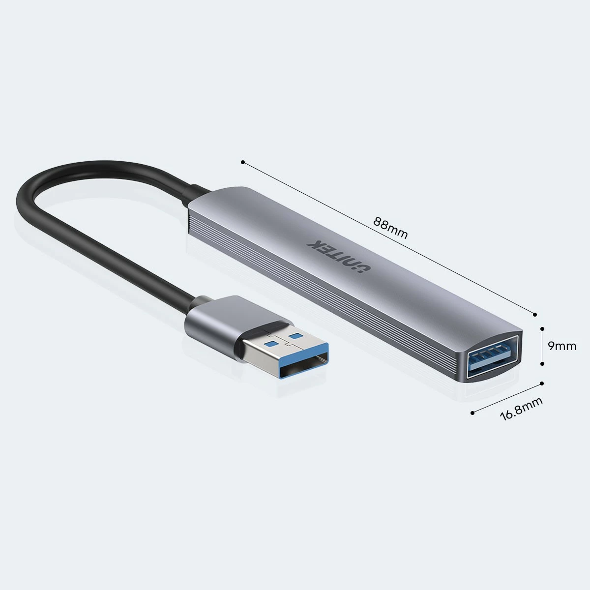 Hub USB Unitek H1208A, 4 porta USB-A (1x 5 Gbps, 3x 480 Mbps), alumini, argjendtë