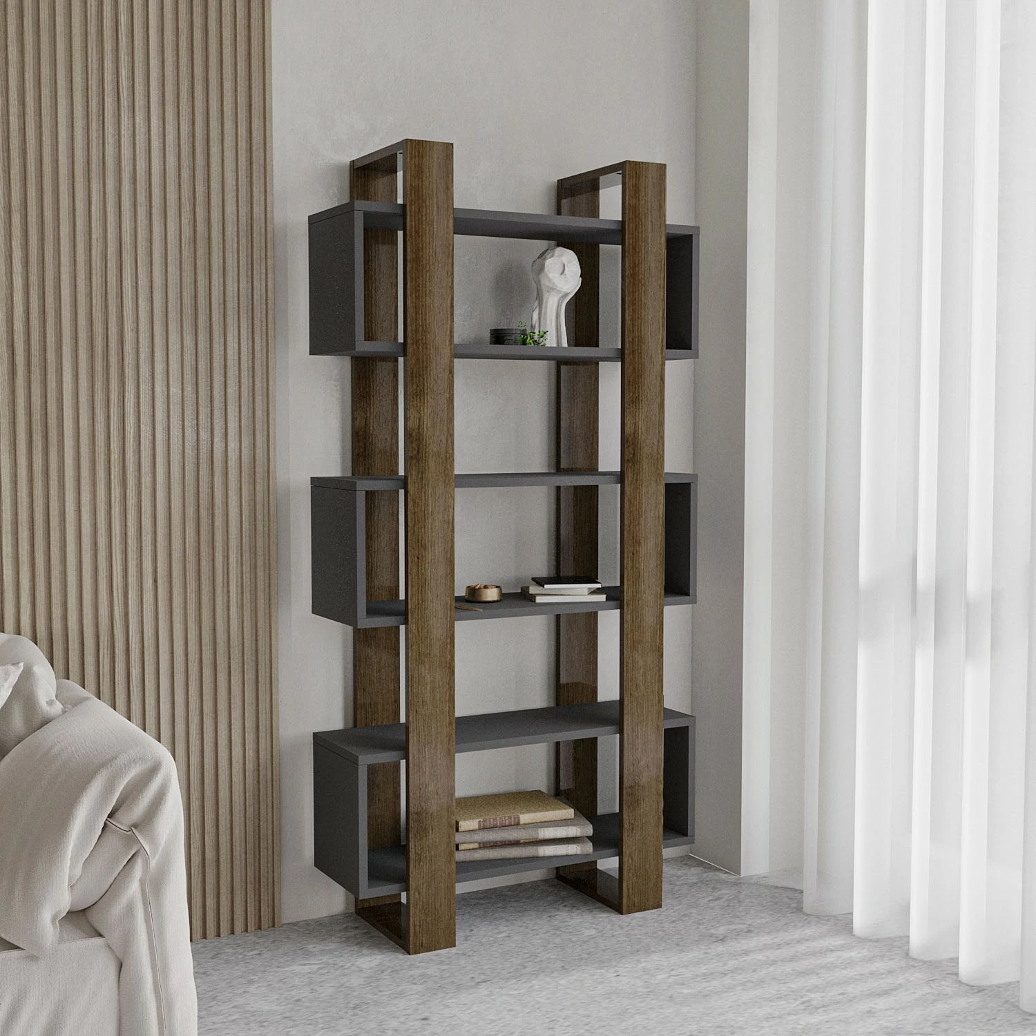 Raft librash Hanah Home, Milano, ngjyrë arre dhe antracit