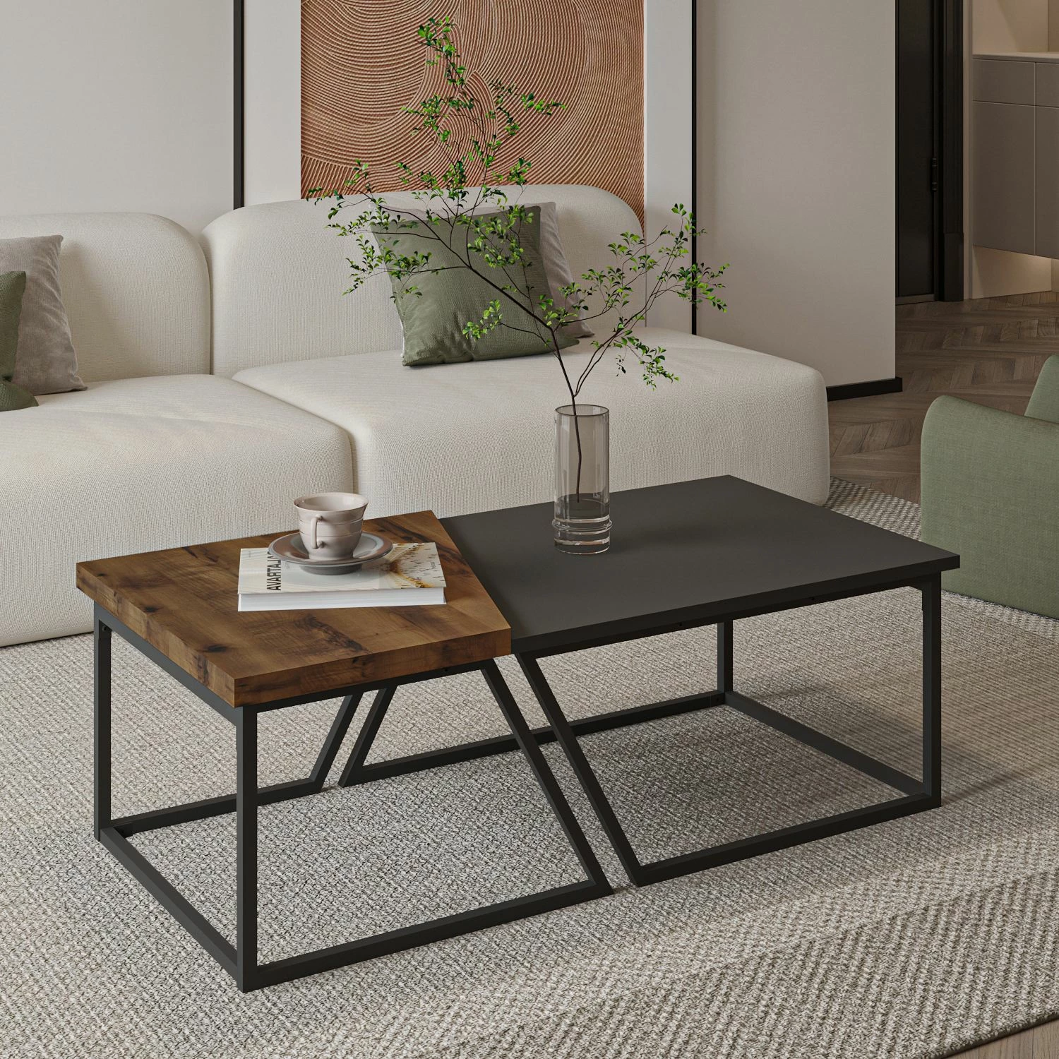 Set tavolinash kafeje Skye Decor, Verona P0024623, antracit, arrë rustike