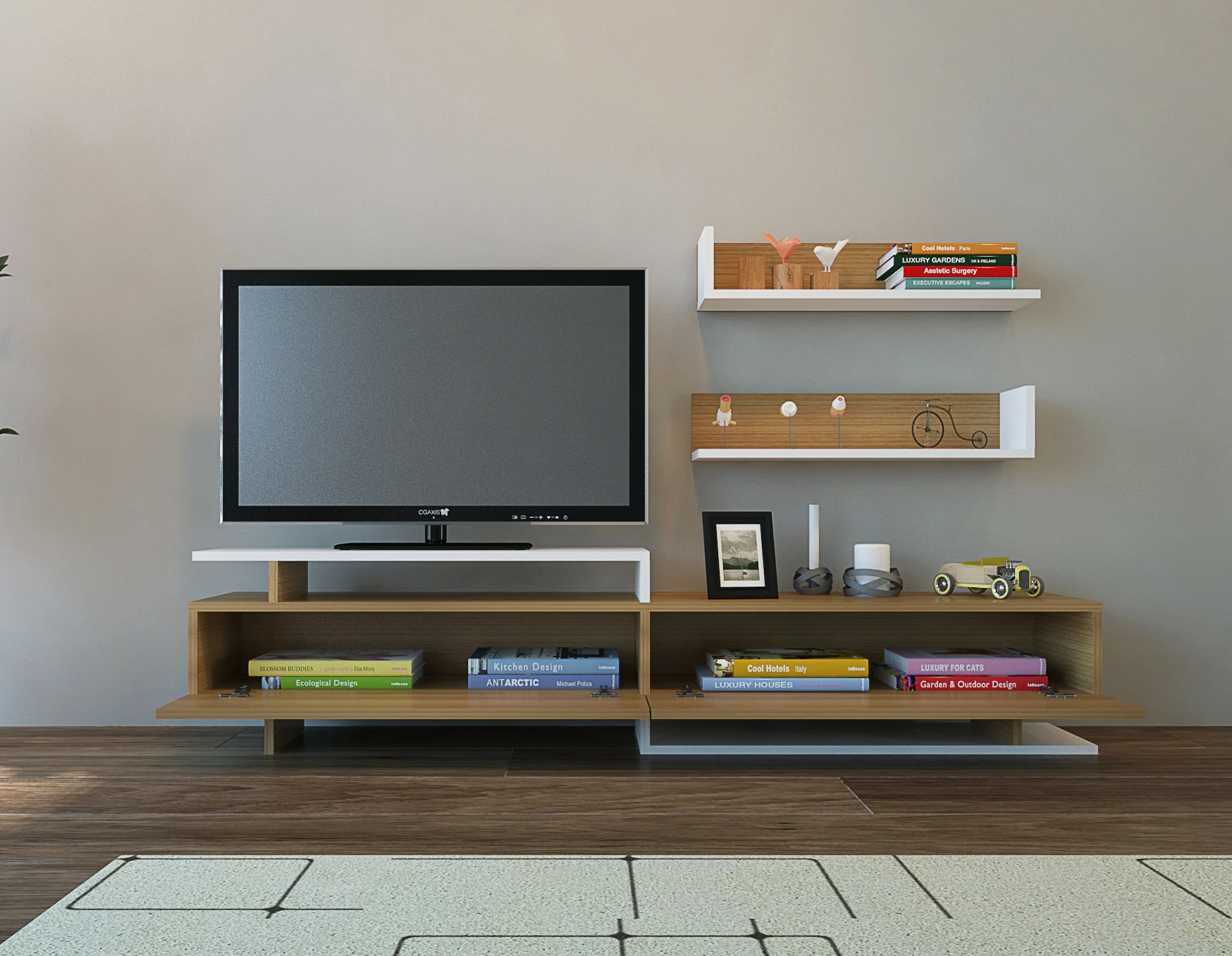 Komodë TV Hanah Home, Ayaz, ngjyrë teak dhe e bardhë
