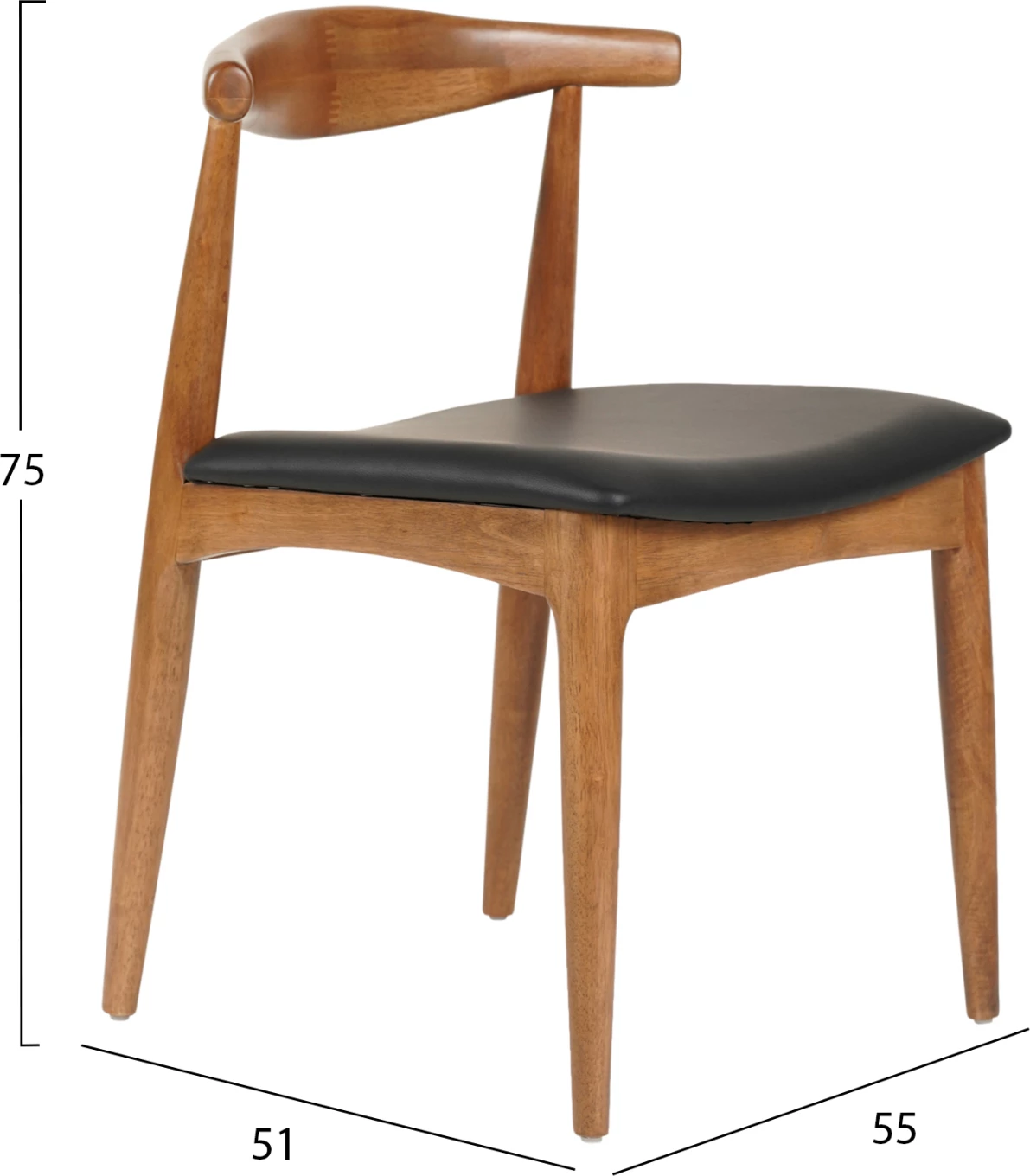 Karrige për ngrënie ALOR FH9947.03 dru gome ngjyrë arre e lehtë, PU i zi, 55x51x75H cm