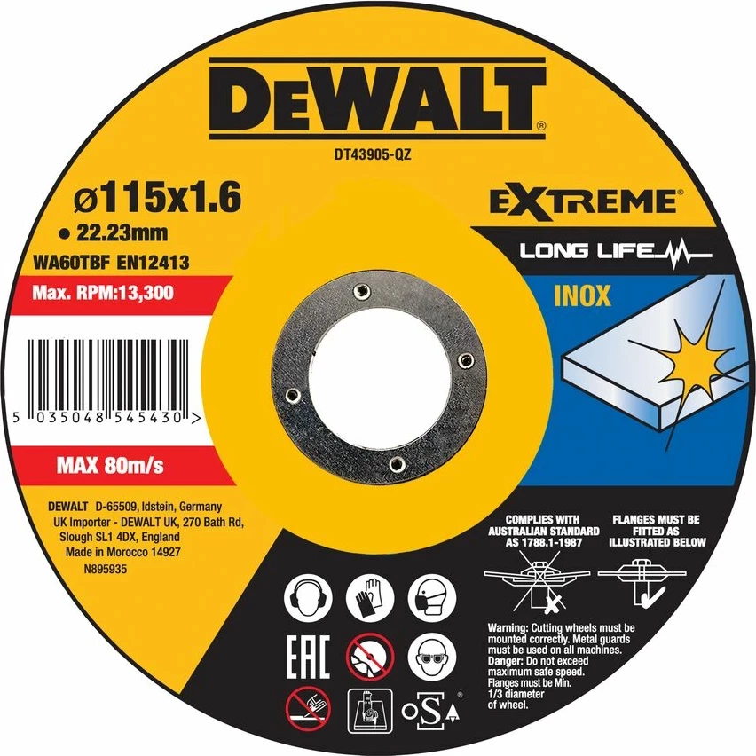 Disk prerës për inox DeWalt DT43905 115x1.6x22.23mm, 1 copë