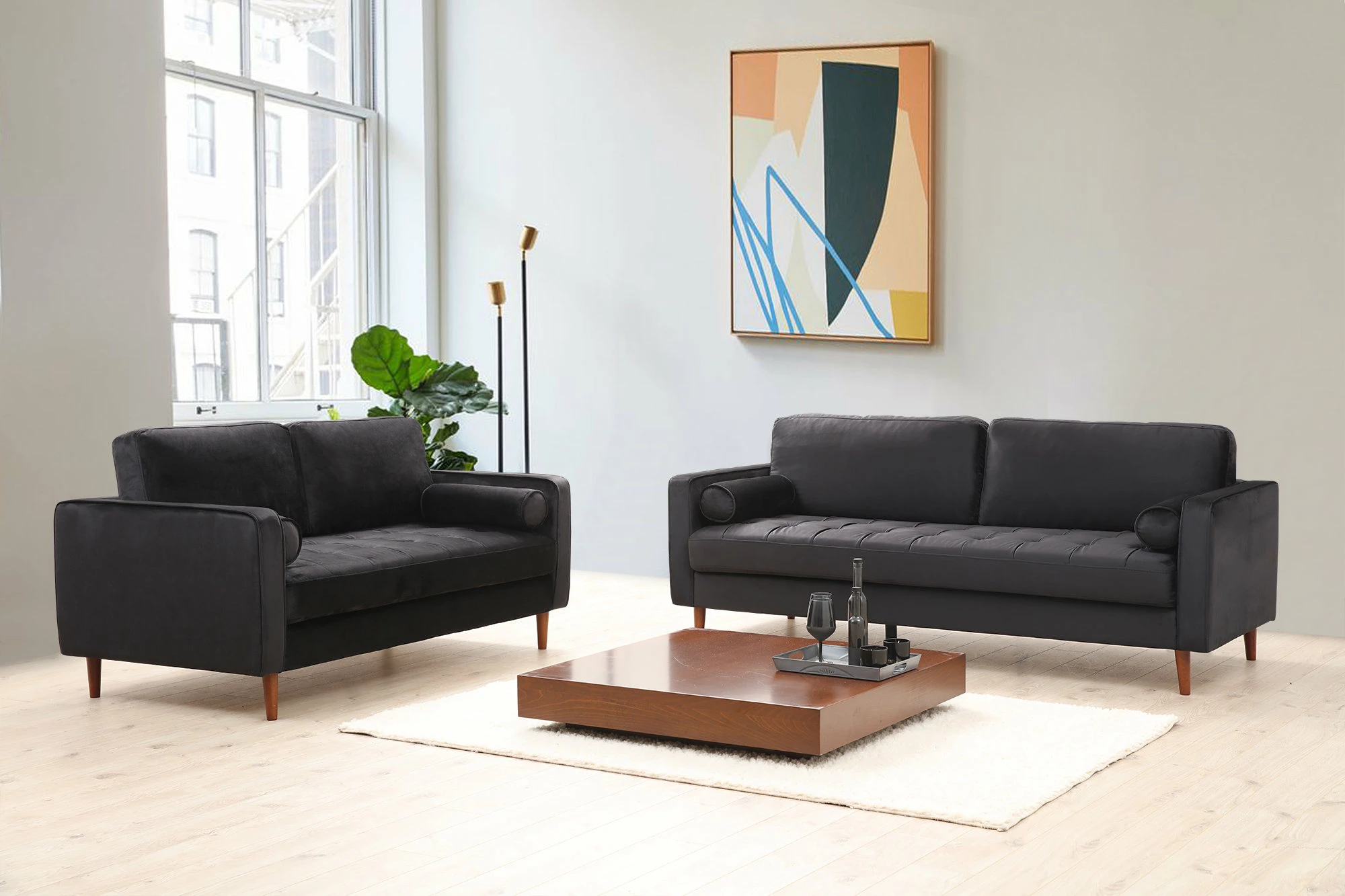 Divan treshe Atelier del Sofa, ngjyrë e zezë, Rome