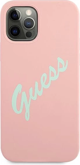 Mbështjellës Guess GUHCP12LLSVSPG për iPhone 12 Pro Max 6.7", silikon, rozë/jeshile