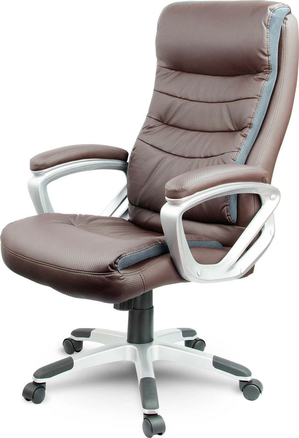 Karrige zyre Sofotel EG-226, lëkurë ekologjike e shpuar, mekanizëm TILT, rregullim lartësie 51-61 cm, me rrota, me mbështetëse krahësh, kafe