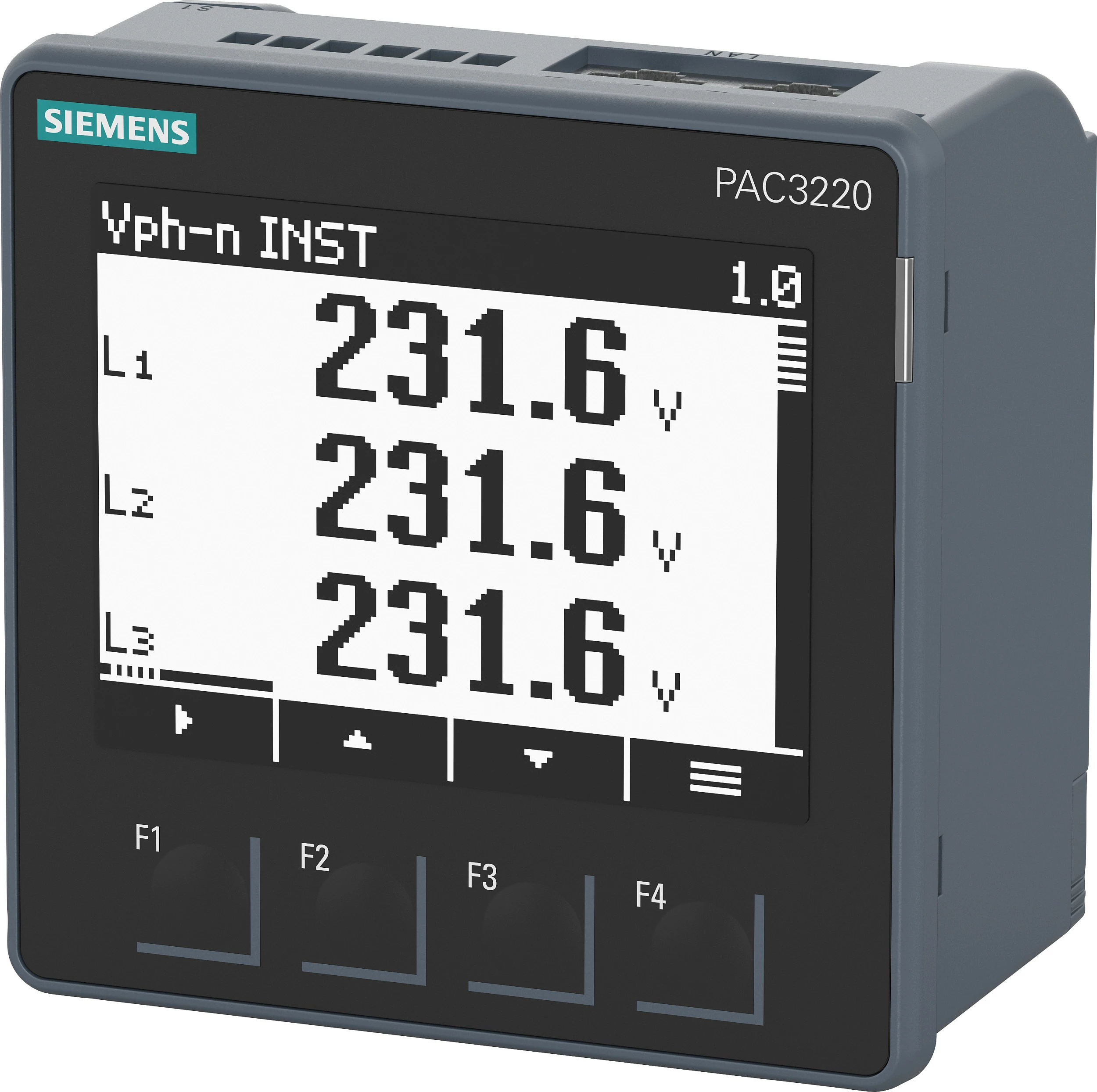 Matës energjie Siemens SENTRON PAC3220 7KM3220-0BA01-1DA0, ekran LCD, audit log, i zi