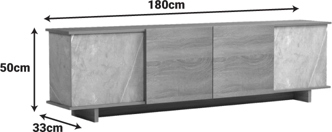 Komodë TV Zafore, ngjyrë sonoma, pamje mermeri gri-bezhë, 180x33x50cm