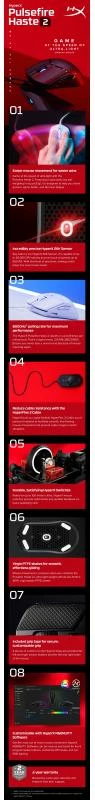 Maus gaming, HyperX Pulsefire Haste 2 6N0A8AA, 26K DPI, 8000 Hz, 6 butona programueshëm, 53 g, me kabllo, e bardhë