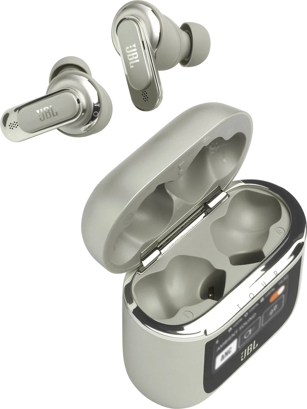Kufje JBL Tour Pro 2 TWS, ANC adaptive, audio hapësinor, kasë karikimi Smart me ekran 1.45", Champagne