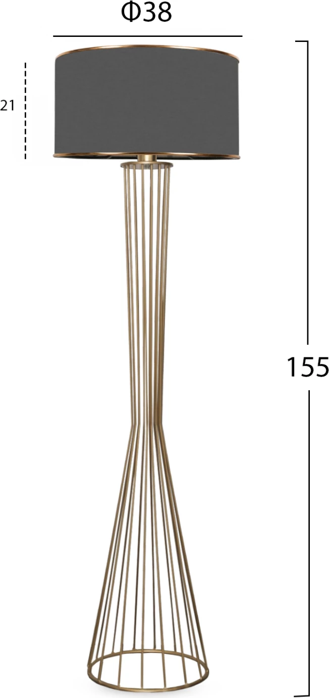 Llambë dyshemeje, shtyllë rrezatimi e artë, kapak gri i errët, FH7580.01