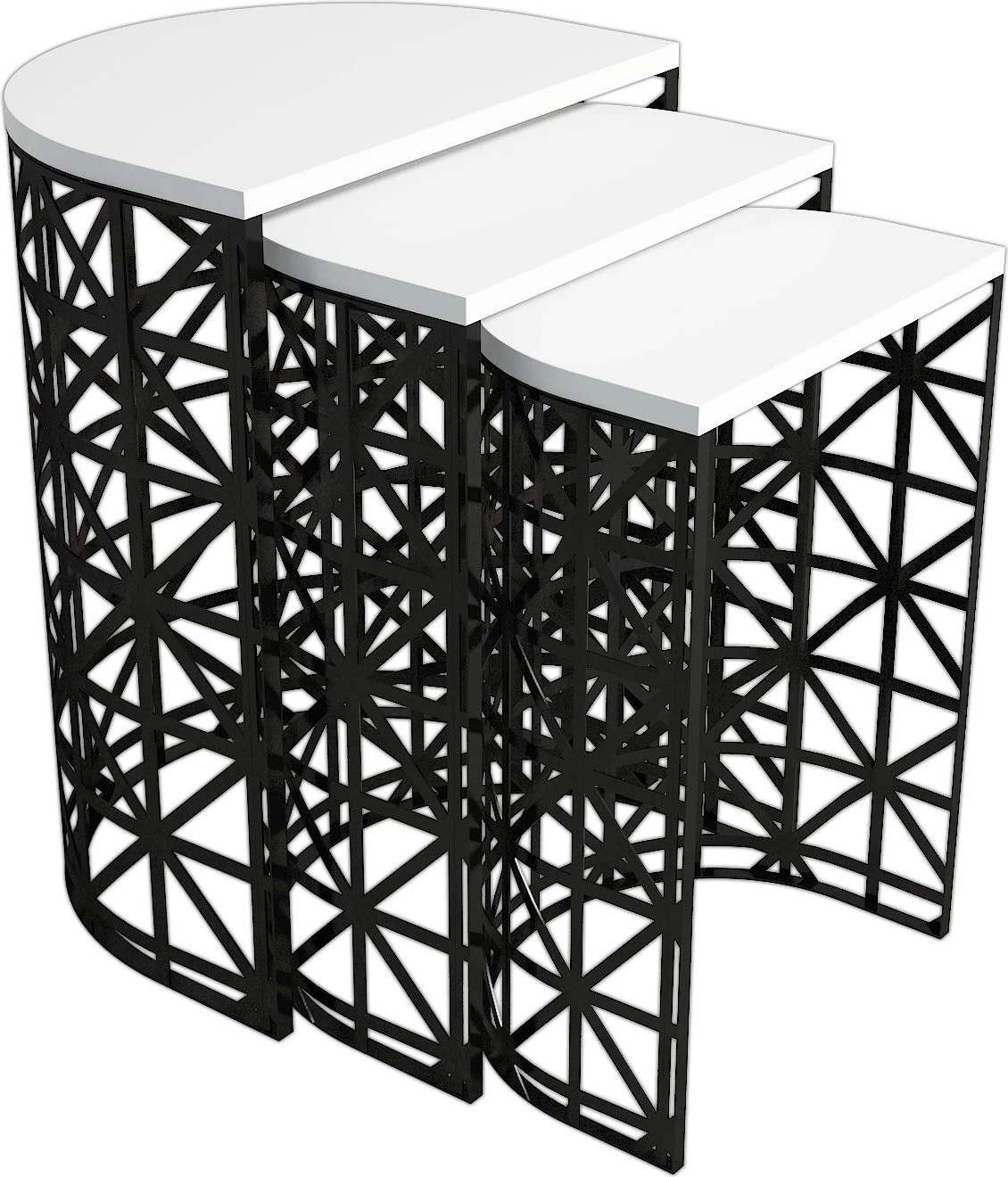Set tavolinash ndihmëse (3 copë), Skye Decor, stil metal ferforje, e bardhë