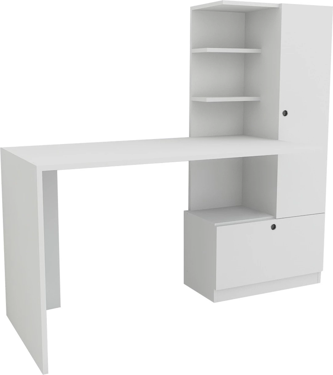 Tavolinë pune me rafte, stil skandinav, e bardhë, Hanah Home Merinos