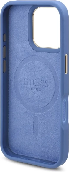 Mbështjellës Guess 4G Logo Plate MagSafe për iPhone 16 Pro, Kaltër