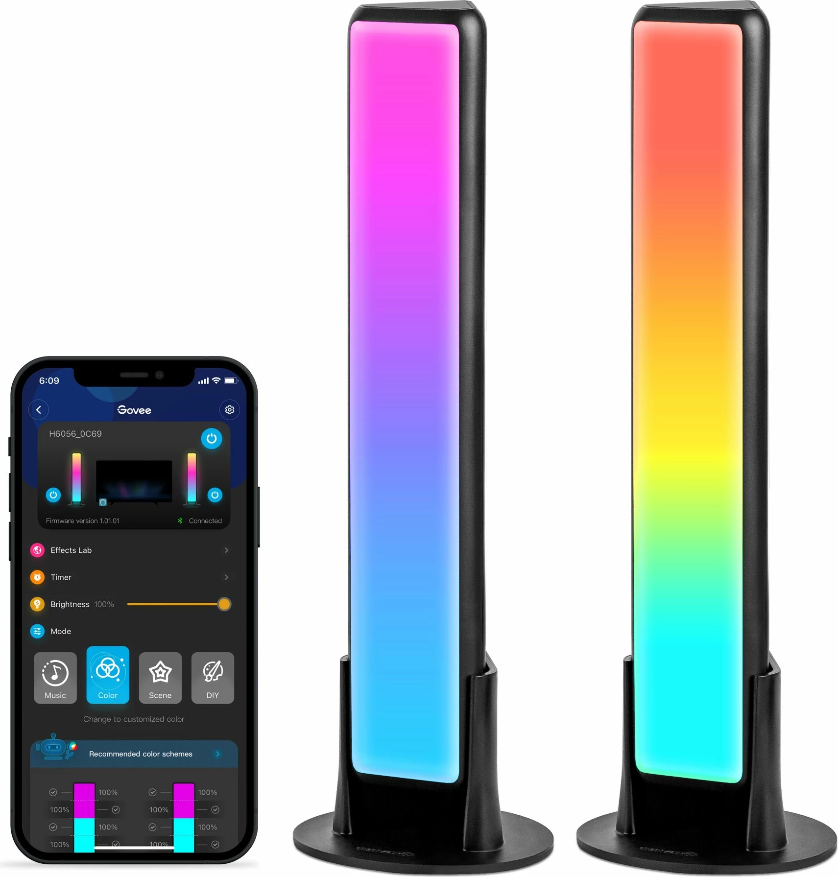 Shufra ndriçimi LED Govee Flow Plus H6056, RGBICWW, WiFi + Bluetooth, set 2 copë