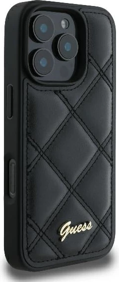 Mbështjellës Guess Quilted Metal për iPhone 16 Pro Max, i zi