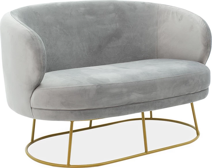 Divan dy ulëshe Rony, kadife gri, metal i artë, 132x82x83cm