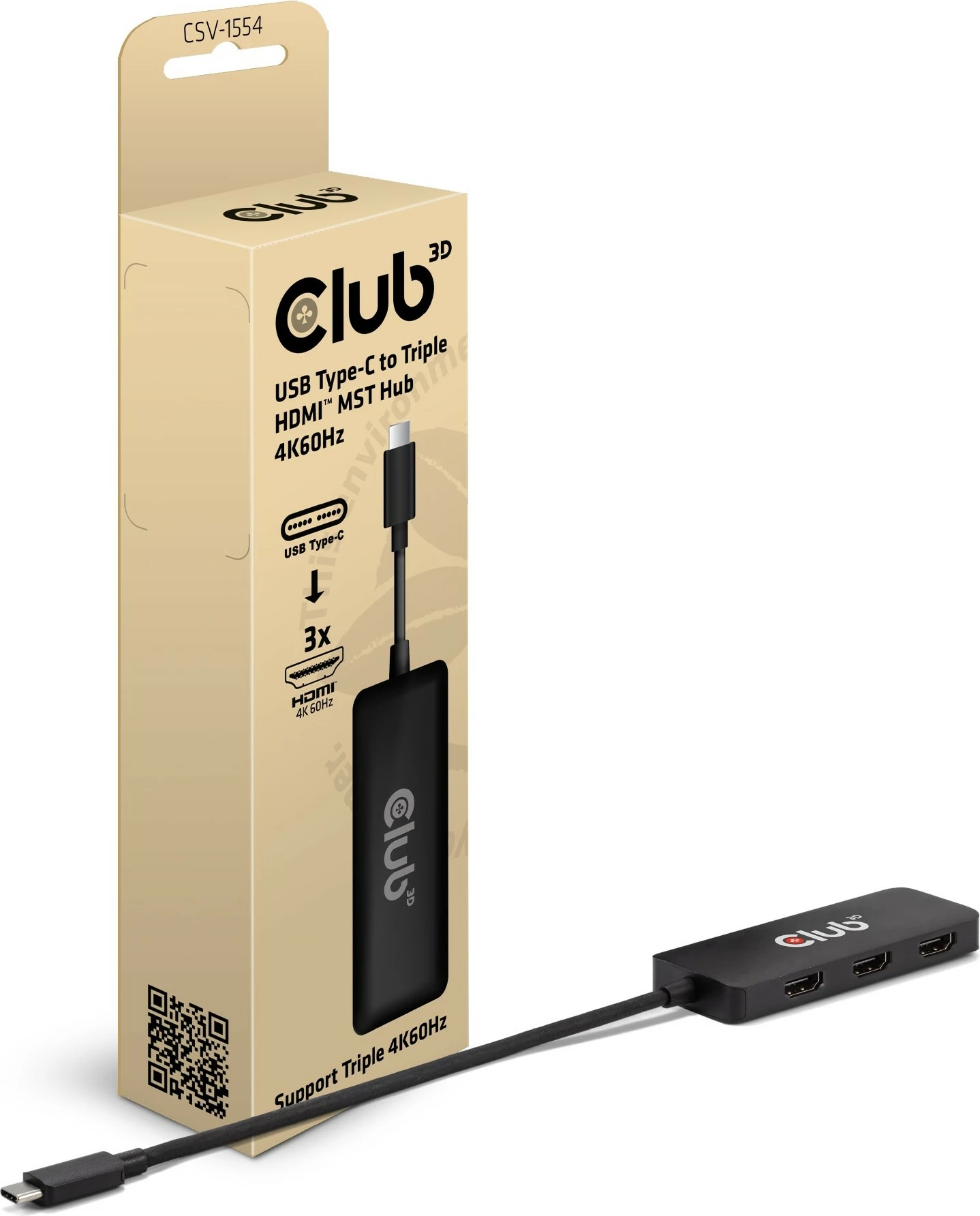 MST-Hub Club3D USB Type-C në 3x HDMI 4K60Hz, i zi