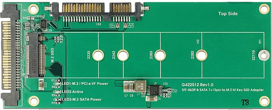 Konverter Delock U.2 SFF-8639/SATA 22-pin në M.2 Key M, 6 Gbit/s, i brendshëm, zi/gjelbër