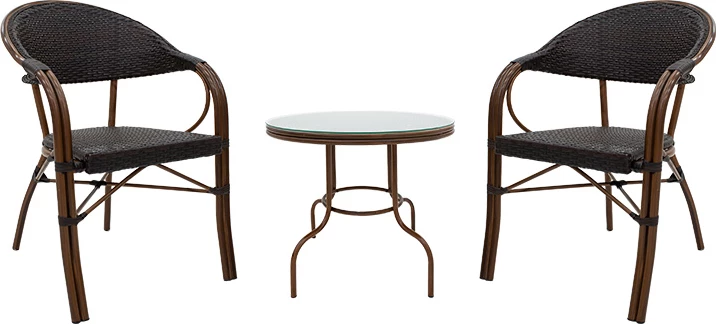 Set lounge 3 pjesë Paula metal-pe rattan ngjyrë kafe