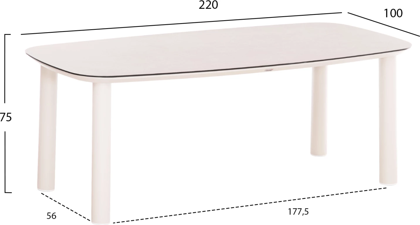 Tavolinë për kopsht DOSUN FH6202.02, 220x100x75H, krem