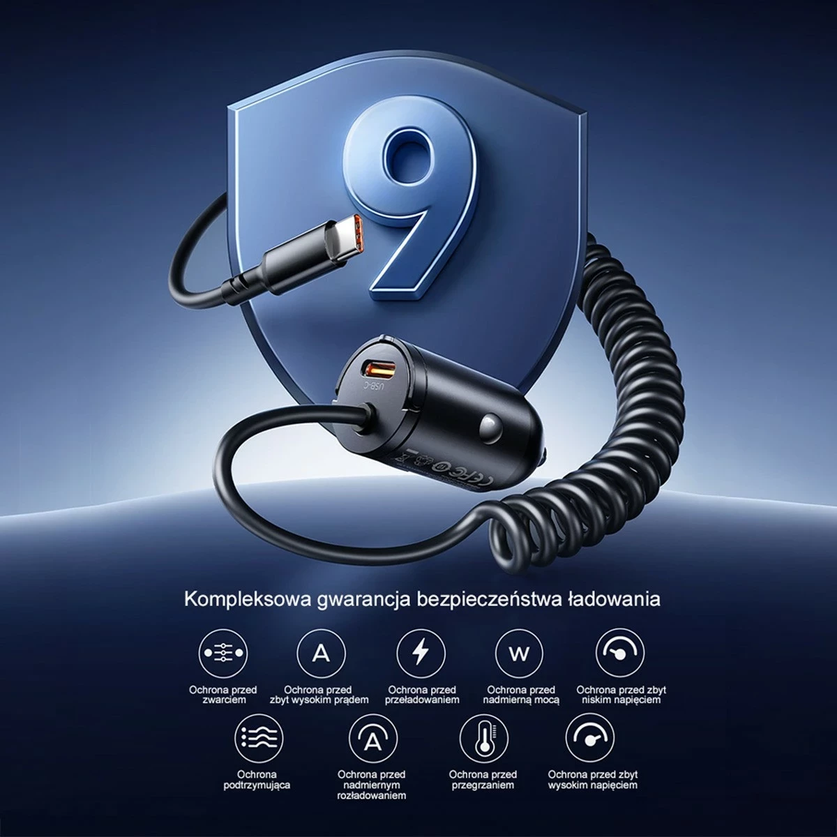 Karikues veture Orico, 2x USB-C, PD 30W, me kabllo spirale, zi