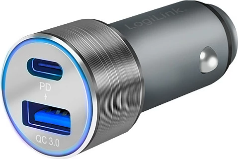 Karikues veture LogiLink 36W, 1x USB-C PD + 1x USB-A QC 3.0, gri
