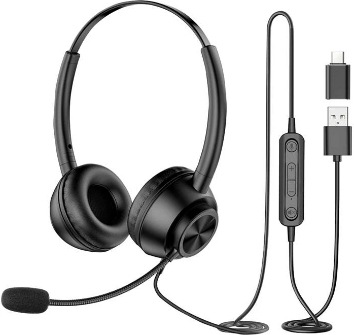 Kufje me mikrofon New Bee H368, me kabllo, ANC, USB/USB-C, e zezë