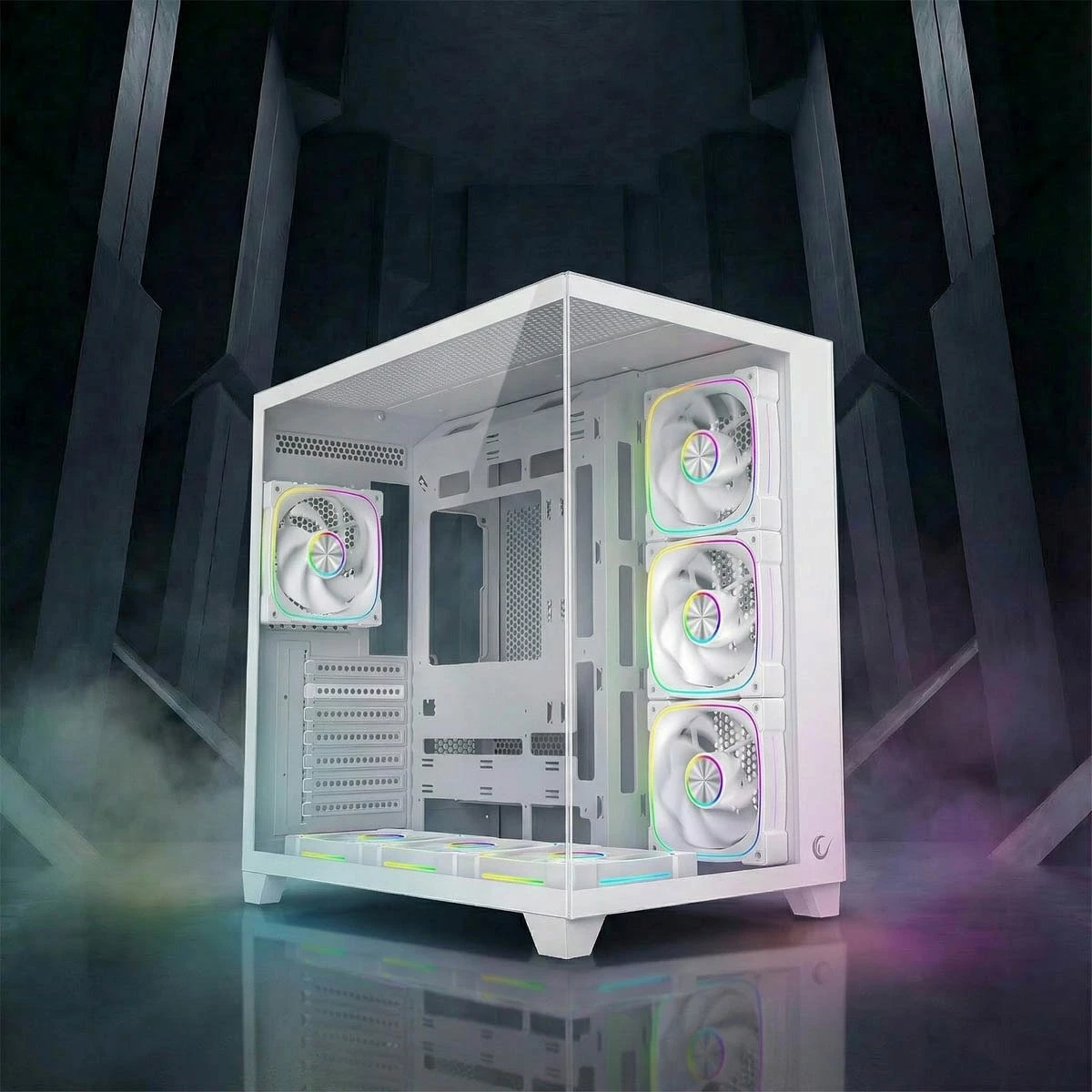 Kasë Rampage SEALITE-WHITE 7x 120mm ARGB PWM, tempered glass, ATX/Micro-ATX/Mini-ITX, e bardhë
