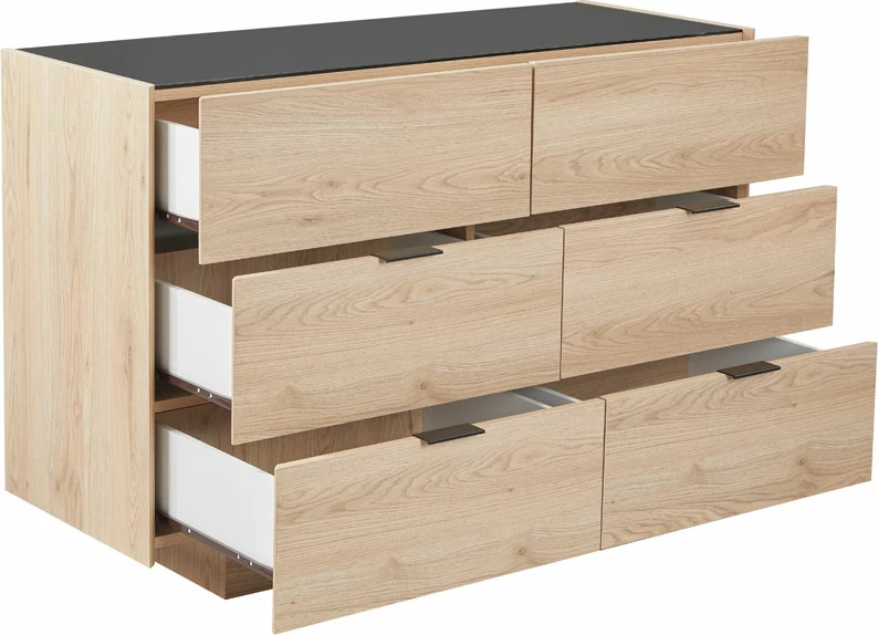 Komodë Cubius me 6 sirtarë, natyrale, 120x45.4x81cm