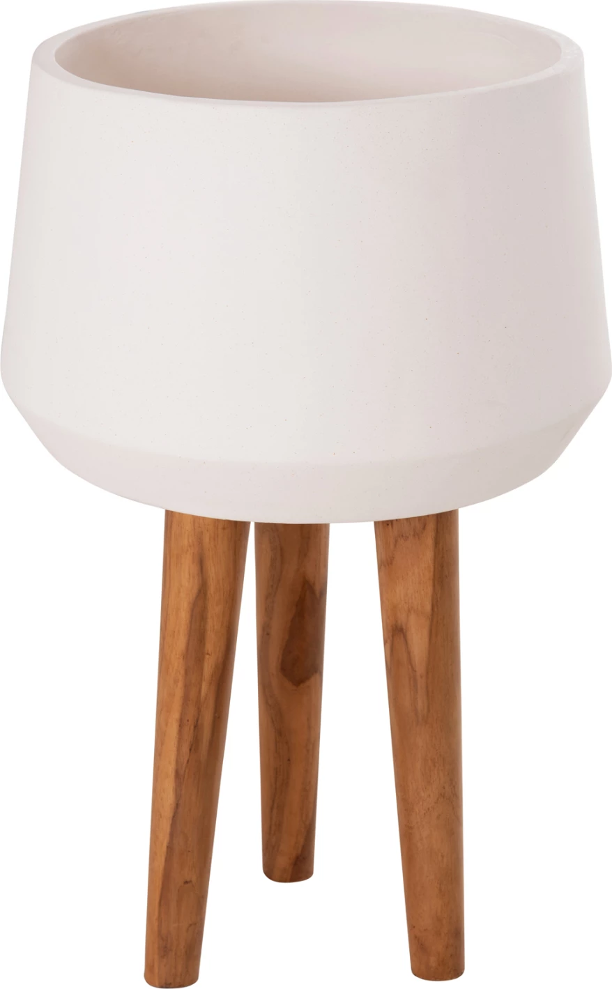 Vazo e brendshme QUAN, çimento fibër, ngjyrë e bardhë, bazë dru tik, Φ40x85cm