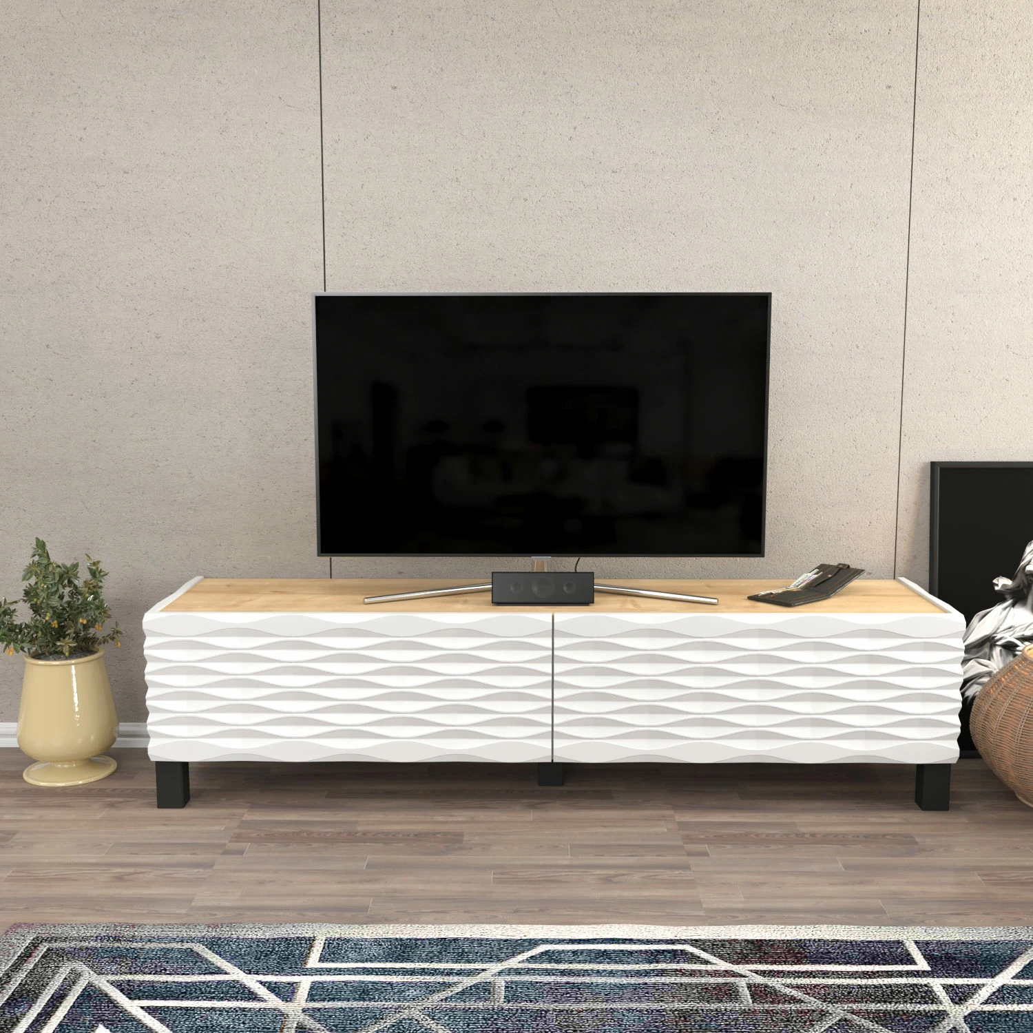 Komodë për TV Hanah Home, Lerze - ngjyrë safir, e bardhë