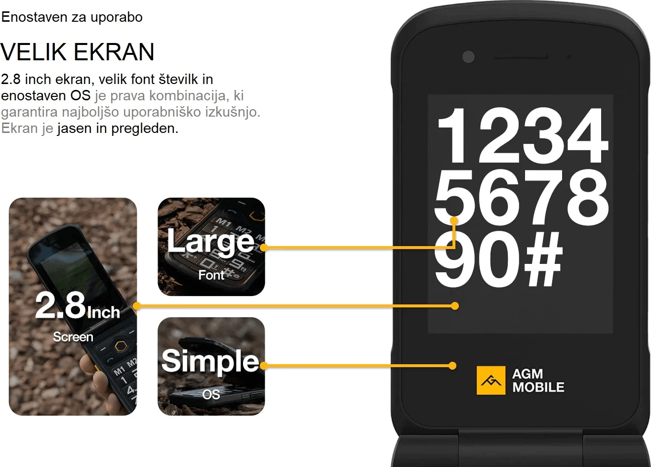 telefon me taste flip, AGM, M8 Flip, 4G, Dual SIM, 2.8\", 48MB/128MB, microSD deri 128GB, IP68/IP69K/MIL-STD-810H, i zi