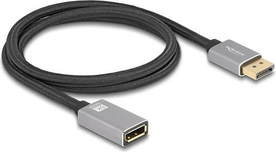 Kabllo zgjatëse DisplayPort DeLOCK, 1 m, 8K 60Hz, DP 1.4, gri/zezë