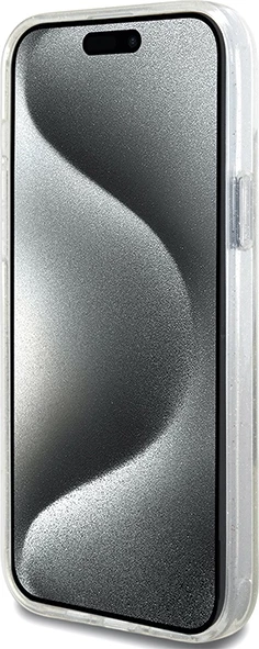 Mbështjellës Guess GUHMP15MHRSGSD për iPhone 15 Plus / 14 Plus 6.7", transparent, me unazë dhe MagSafe