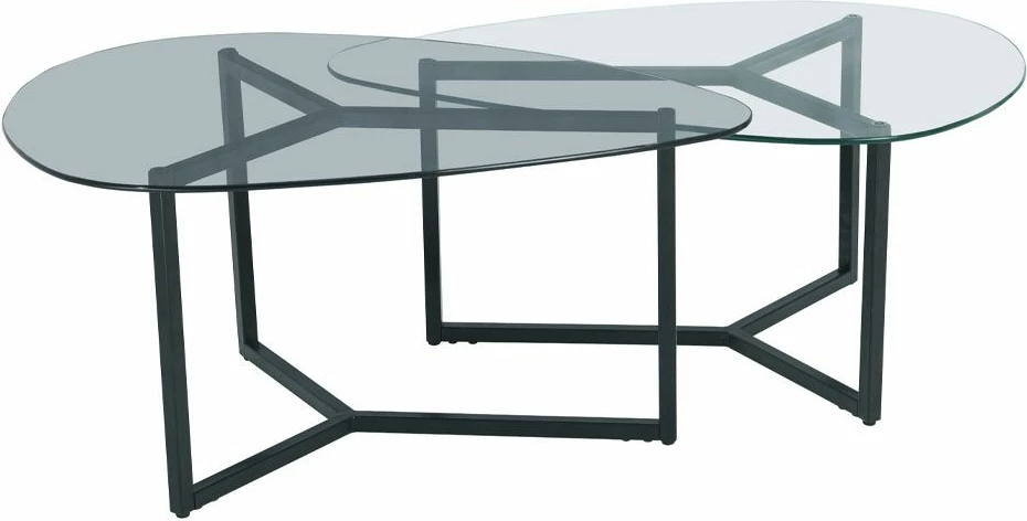 Set tavolinash kafeje Rocks, 2 copë, xham transparent-fume, këmbë të zeza, 82x59x40cm