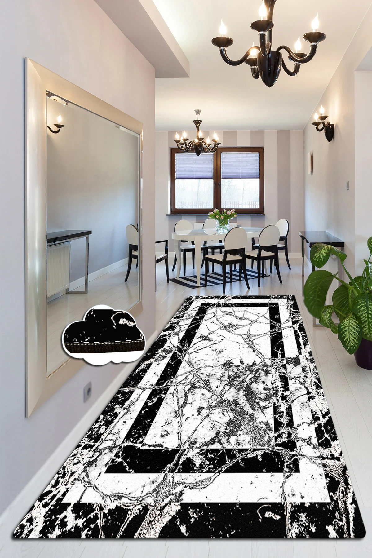 Qilim për korridor, 80x300cm, Conceptum Hypnose, marmor, zi-bardhë