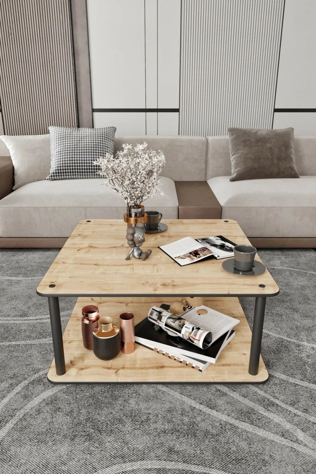 Tavolinë kafeje katrore, ngjyrë lisi, Skye Decor, Masivo