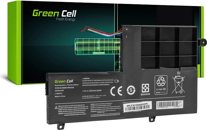 Bateri laptopi Green Cell L14L2P21/L14M2P21 për Lenovo Yoga, 7.6V 3500mAh, e zezë