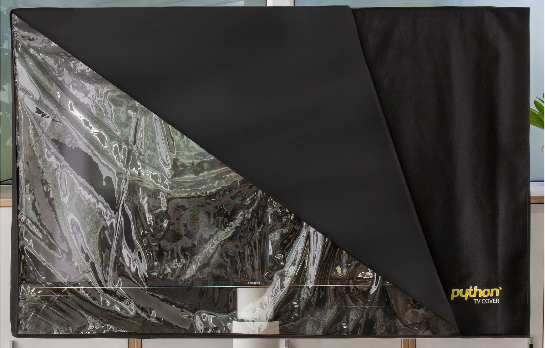 Mbulesë TV Python TV-Cover 101x63cm, për 40-43", waterproof, zezë/transparent