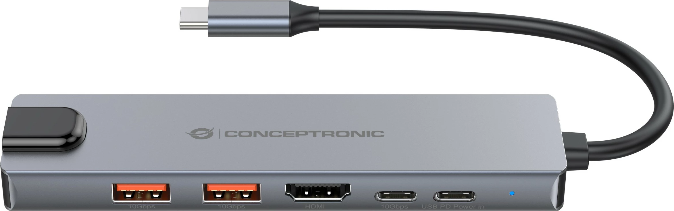 Dock USB-C Conceptronic 6-në-1, HDMI, 2xUSB-A, USB-C, 25cm, gri