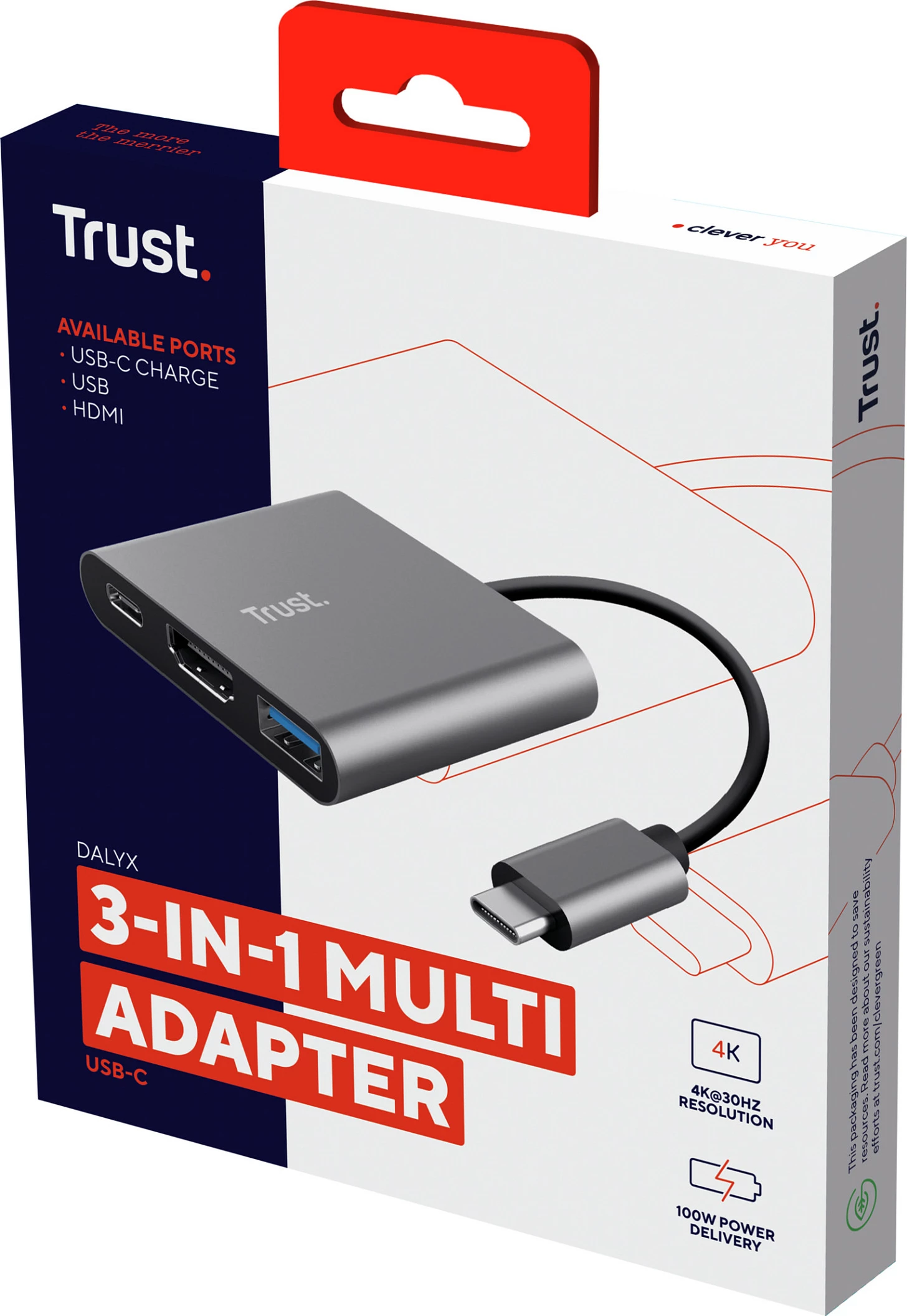 Adapter/Hub USB-C Trust Dalyx 3-në-1, HDMI, USB-A, USB-C PD 100W, alumin/zi