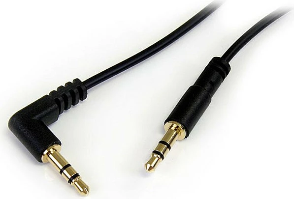 Kabllo audio AUX 3.5mm StarTech 0.3m, right angle në straight, e zezë